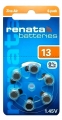 батарейка 13 для слуховых аппаратов Renata ZA13/PR48-6BL 
