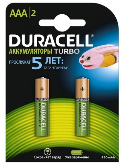аккумуляторы (2 шт.) Duracell 850 mAh HR03/AAA-2BL