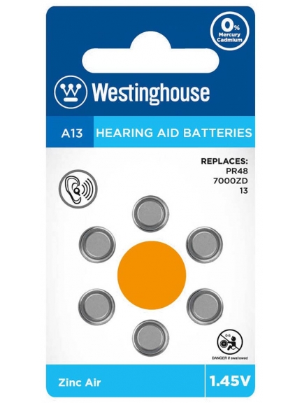 батарейки для слуховых аппаратов Westinghouse ZA13/PR48-BP6