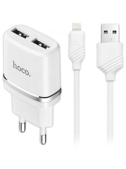 зарядное устройство Hoco C12 Smart dual USB charger 2.4A + Lightning cable