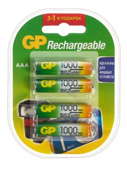 аккумуляторы (4 шт.) GP 1000 mAh R03/AAA-4BL