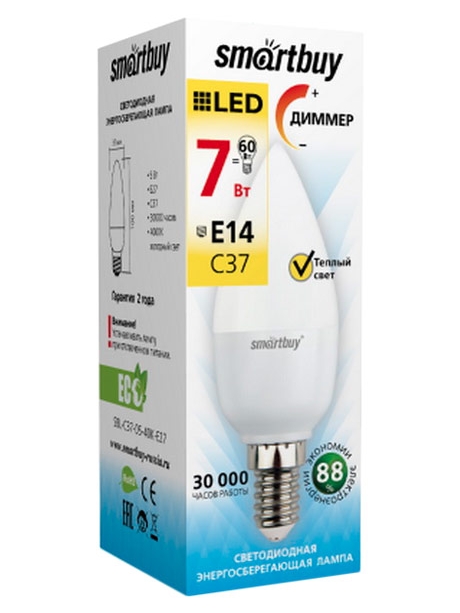 светодиодная лампа SmartBuy SBL-C37D-07-30K-E14 