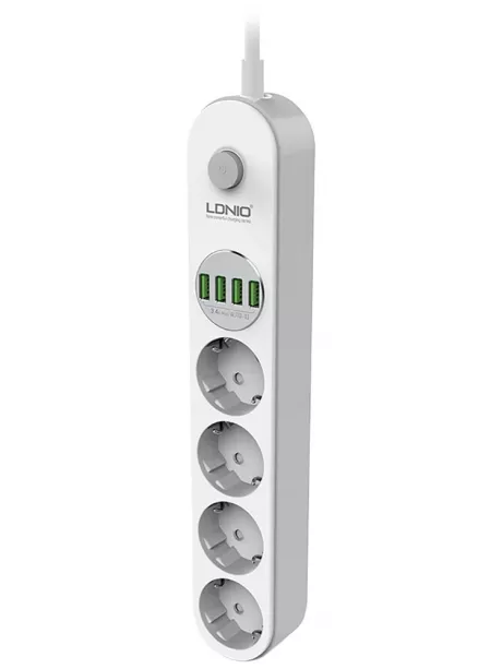 универсальный сетевой фильтр LDNIO SE4432 4USB*4 розетки 2м white
