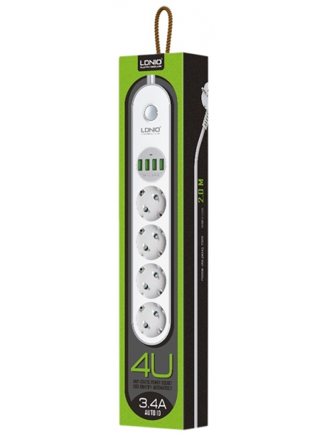 универсальный сетевой фильтр LDNIO SE4432 4USB*4 розетки 2м white