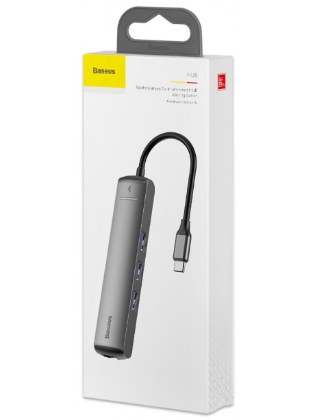многопортовый адаптер для ноутбука Baseus Six-in-one smart HUB docstation grey