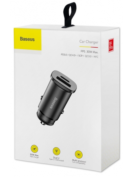 автомобильное зарядное устройство Baseus Square metal A+C 30W PPS  (PD3.0/QC4.0+SCP/AFC) black