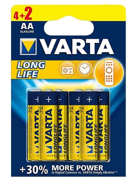 батарейки (6 шт.) Varta LR6/AA LONGLIFE-4+2BL 
