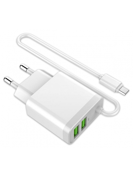 зарядное устройство LDNIO A321 2USB*3,1A + кабель micro USB white