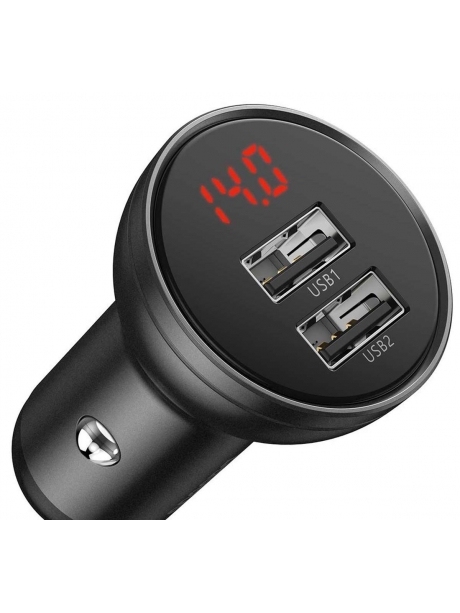 автомобильная зарядка в прикуриватель с дисплеем Baseus Digital Display Dual USB 4.8A Car Charger 24W grey