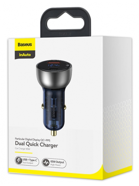 автомобильное зарядное устройство 65 Вт Baseus Particular Digital Display QC+PPS Dual Quick Charger Car Charger grey