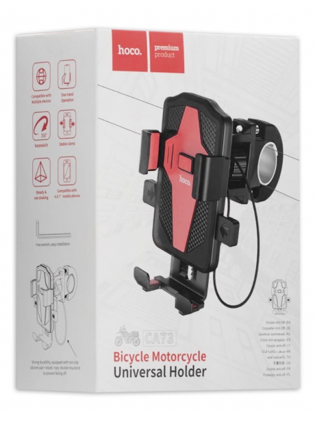 держатель на руль велосипеда Hoco CA73 Flying one-touch bicycle and motorcycle universal holder black &amp; red