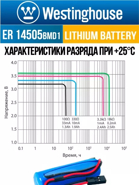 батарейка 3.6 В с коннектором Dupont 2,54 (BLS-2) Westinghouse ER 14505BMD1 (AA) connector 