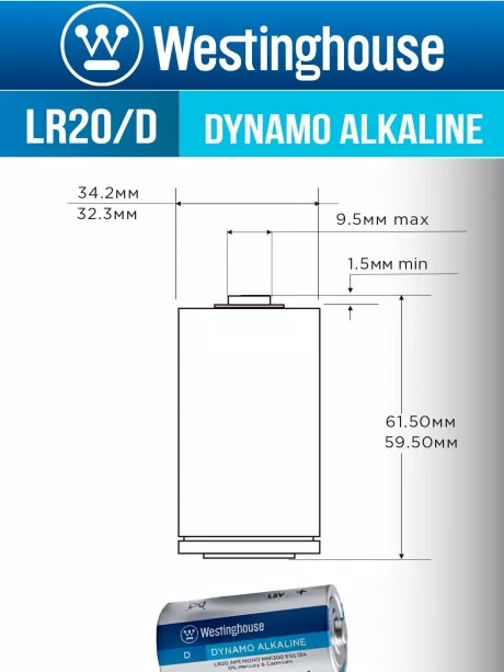 батарейка Westinghouse LR20/D Dynamo Alkaline-PB6 