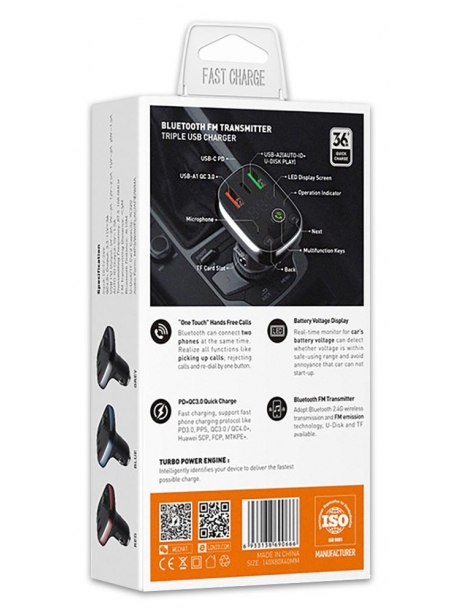 автомобильная зарядка с bluetooth FM трансмиттером LDNIO C704Q black