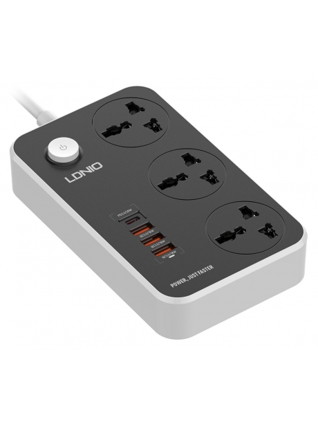 сетевой фильтр LDNIO SC3412 4USB*3 розетки 2м black grey