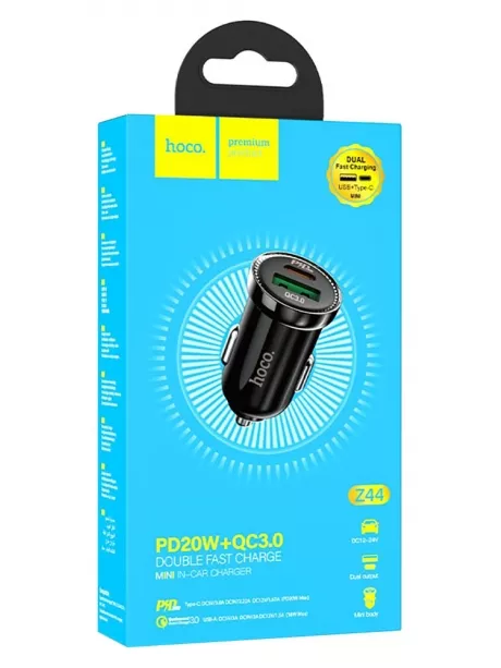 автомобильное зарядное устройство Hoco Z44 Leading PD20W+QC3.0 car charger black