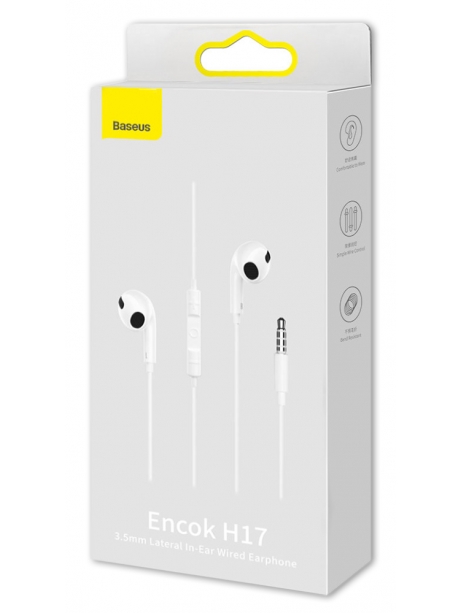 проводные наушники с микрофоном Baseus Encok 3.5mm lateral in-ear Wired Earphone H17 white
