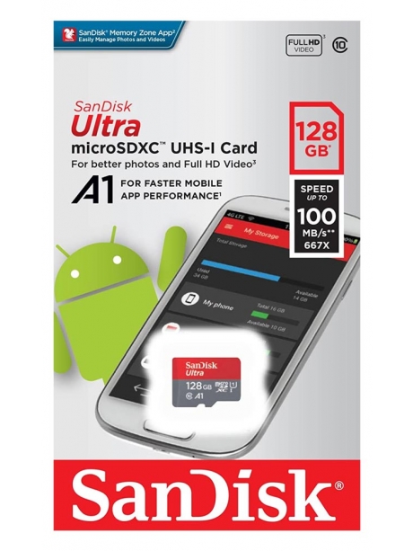 карта памяти SanDisk 128GB microSDXC  Cl10 U1 Ultra 100MB/s без адаптера 