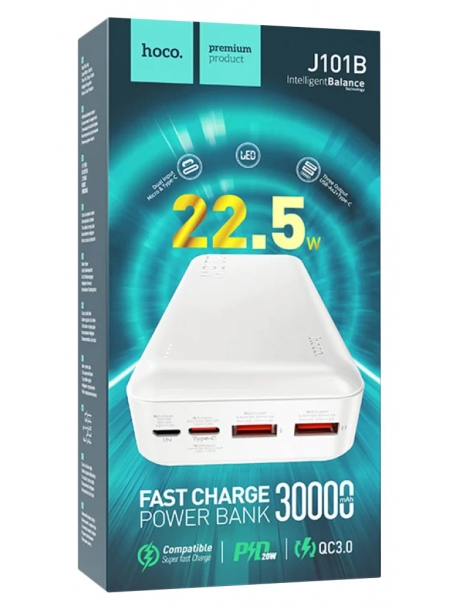 внешний аккумулятор с быстрой зарядкой Hoco J101B Astute 22.5W fully compatible power bank(30000mAh) white