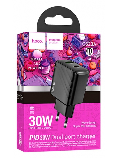 быстрое зарядное устройство Hoco CS23A Sunlight dual port PD30W+QC3.0 charger black