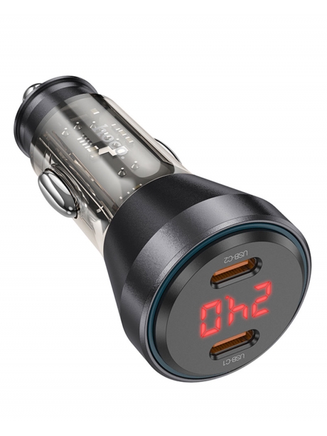 зарядка для телефона в машину Hoco NZ12C Graceful PD60W(2C) car charger with digital display transparent black