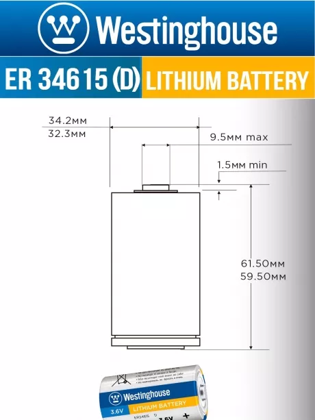 литиевые батарейки Westinghouse ER 34615 (D) 3шт. 