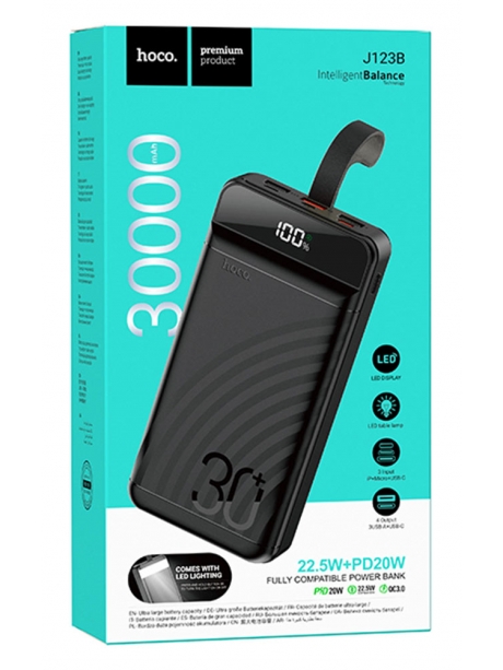внешний аккумулятор повербанк Hoco J123B Element 22.5W+PD20W power bank with display(30000mAh) black