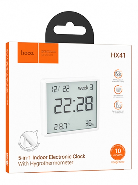 электронные часы с гигротермометром Hoco HX41 white
