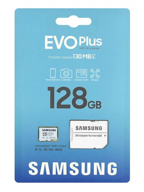 карта памяти Samsung 128Gb microSDXC Class 10 Evo Plus A2 V30 UHS-I  (R/W 90/160 MB/s) 