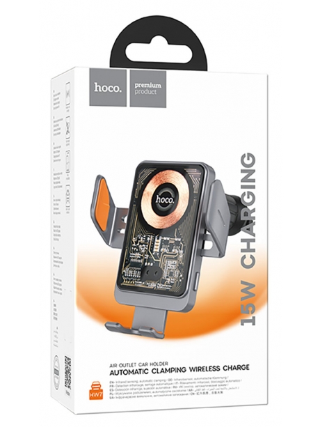 держатель Hoco HW7 Transparent Discovery Edition wireless fast charging car hold metal gray