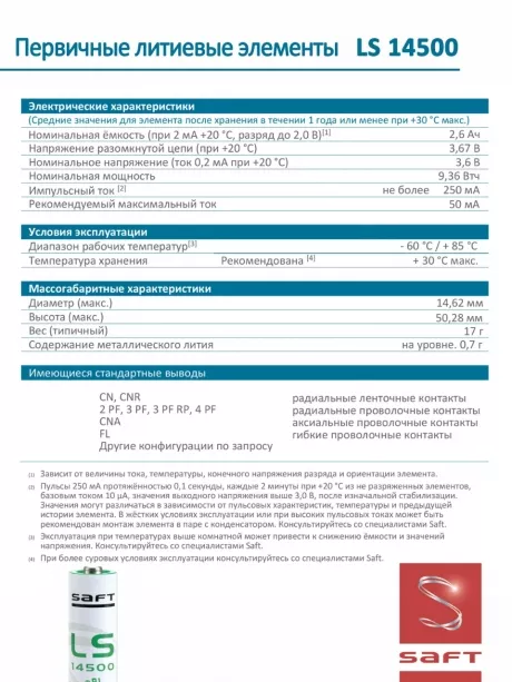 батарейка Saft LS 14500 CNA (AA) 100шт. 